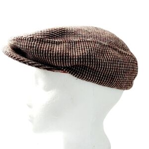 VTG Duckbill Newsboy Hat Wool Brown Herringbone Cap Cabbie Medium Made in USA